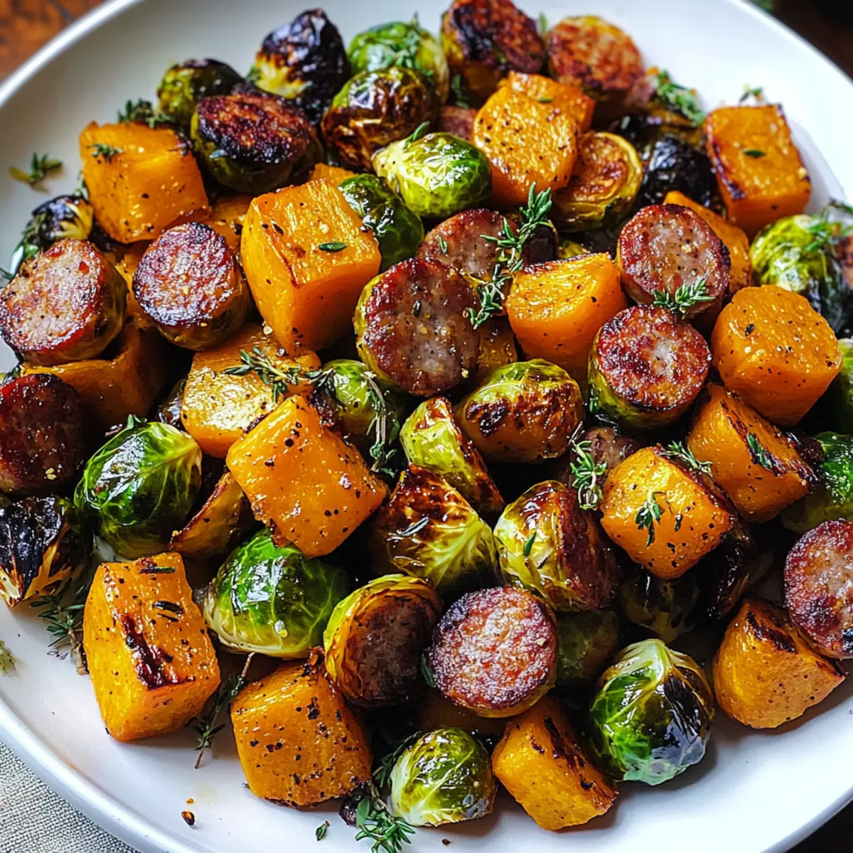 Herbstwürstchenabendessen mit geröstetem Gemüse