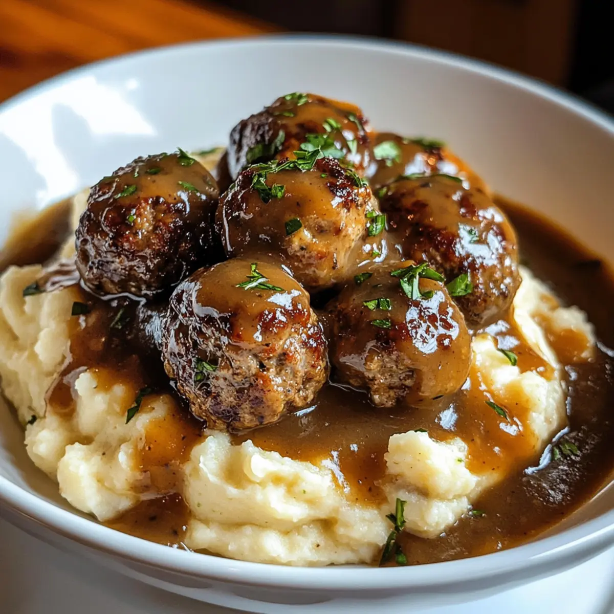 Meatballs And Gravy Over Creamy Cauliflower Mash l5ntfl