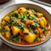 Veganes Kartoffelcurry Spinat Erbsen