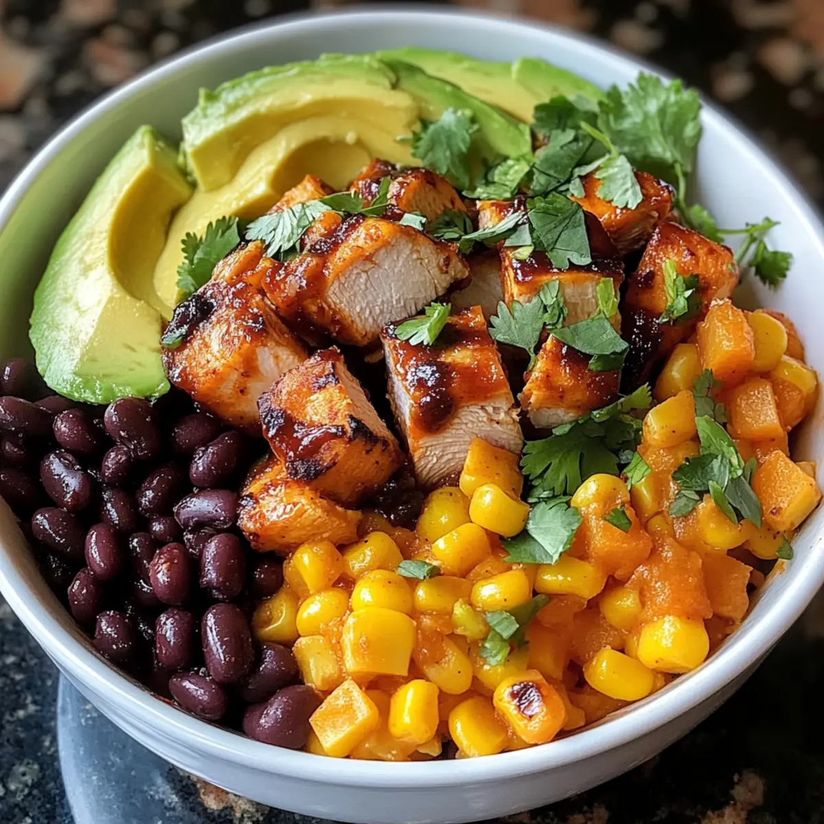 BBQ-Hühnchen Süßkartoffel-Schüssel