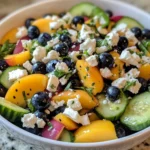 Blaubeere Pfirsich Feta Salat Rezept für den Sommer