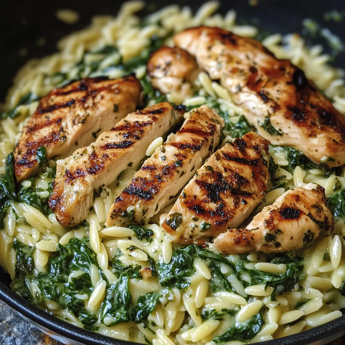 Creamy Spinach Parmesan Orzo with Grilled Chicken Recipe jbsgyv
