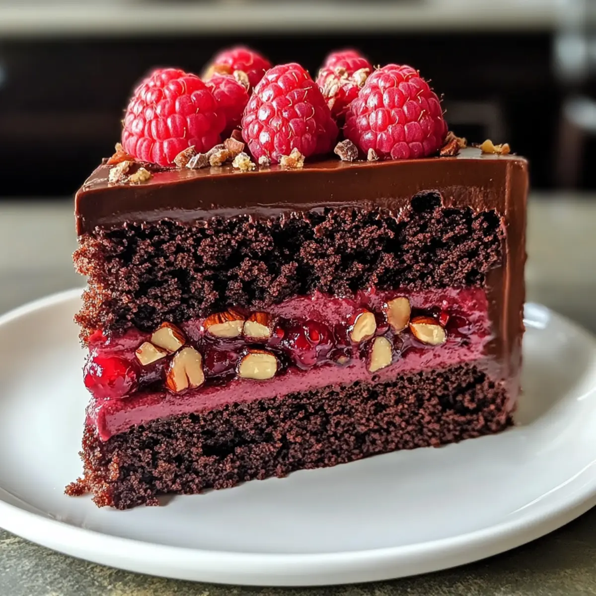Extra feuchter Schokoladenkuchen mit Himbeer- und Haselnussgenuss