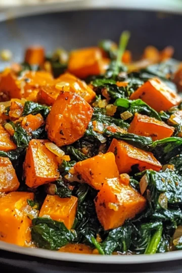 Knoblauch Spinat Süßkartoffel