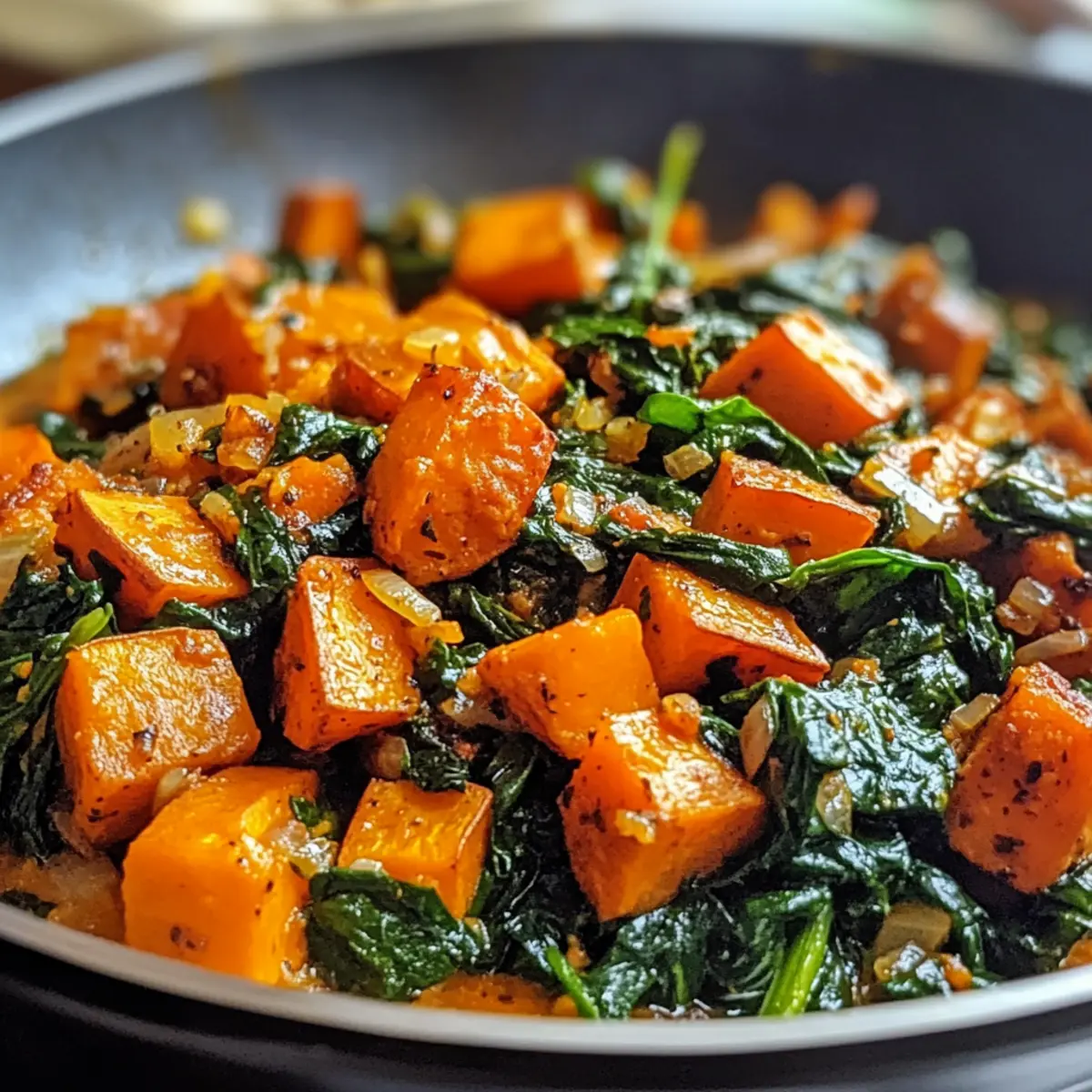 Knoblauch Spinat Süßkartoffel