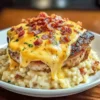 Braised Pork Chops with Cheesy Bacon Rice