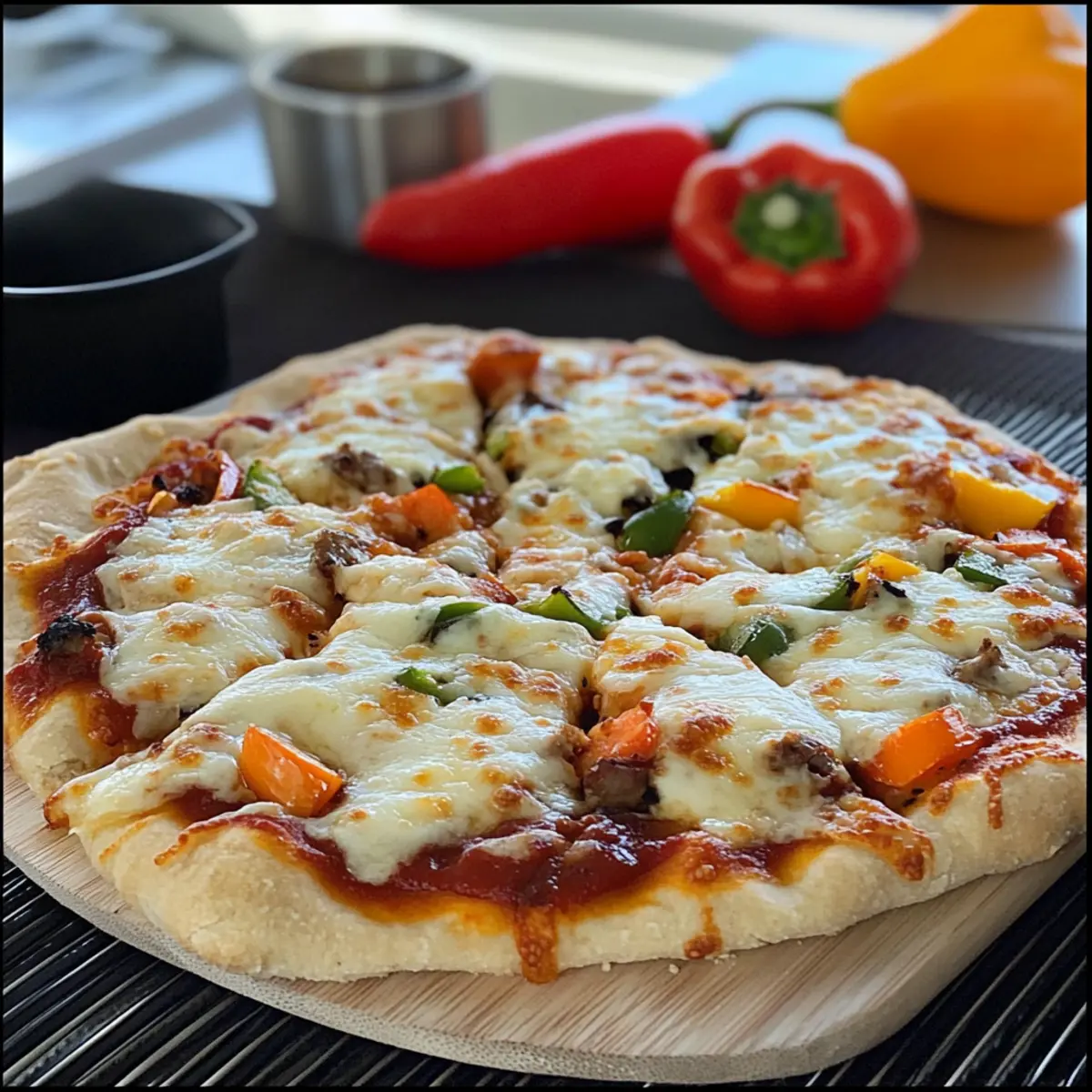 Hot American BBQ Pizza mit KA¤serand vom Pizzastein u7fokn