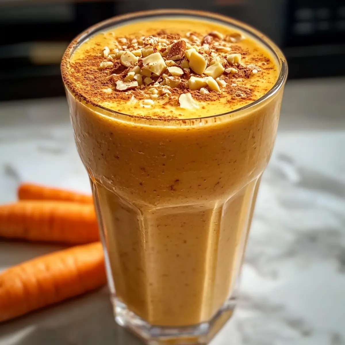 Karottenkuchen-Smoothie Rezept Zutaten: - 2 Tassen Karotten, geraspelt - 1 Banane - 1 Tasse griechischer Joghurt - 1 Tasse Milch (oder pflanzliche Milch) - 2 Esslöffel Honig (oder nach Geschmack) - 1 Teelöffel Zimt - ½ Teelöffel Muskatnuss - 1 Teelöffel Vanilleextrakt - Eine Prise Salz - Eiswürfel (optional) Anleitung: 1. Alle Zutaten in einen Mixer geben. 2. Mixen, bis die Mischung glatt und cremig ist. 3. In ein Glas gießen und sofort servieren.