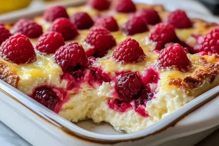 Zitronen-Himbeer-Hüttenkäse-Auflauf