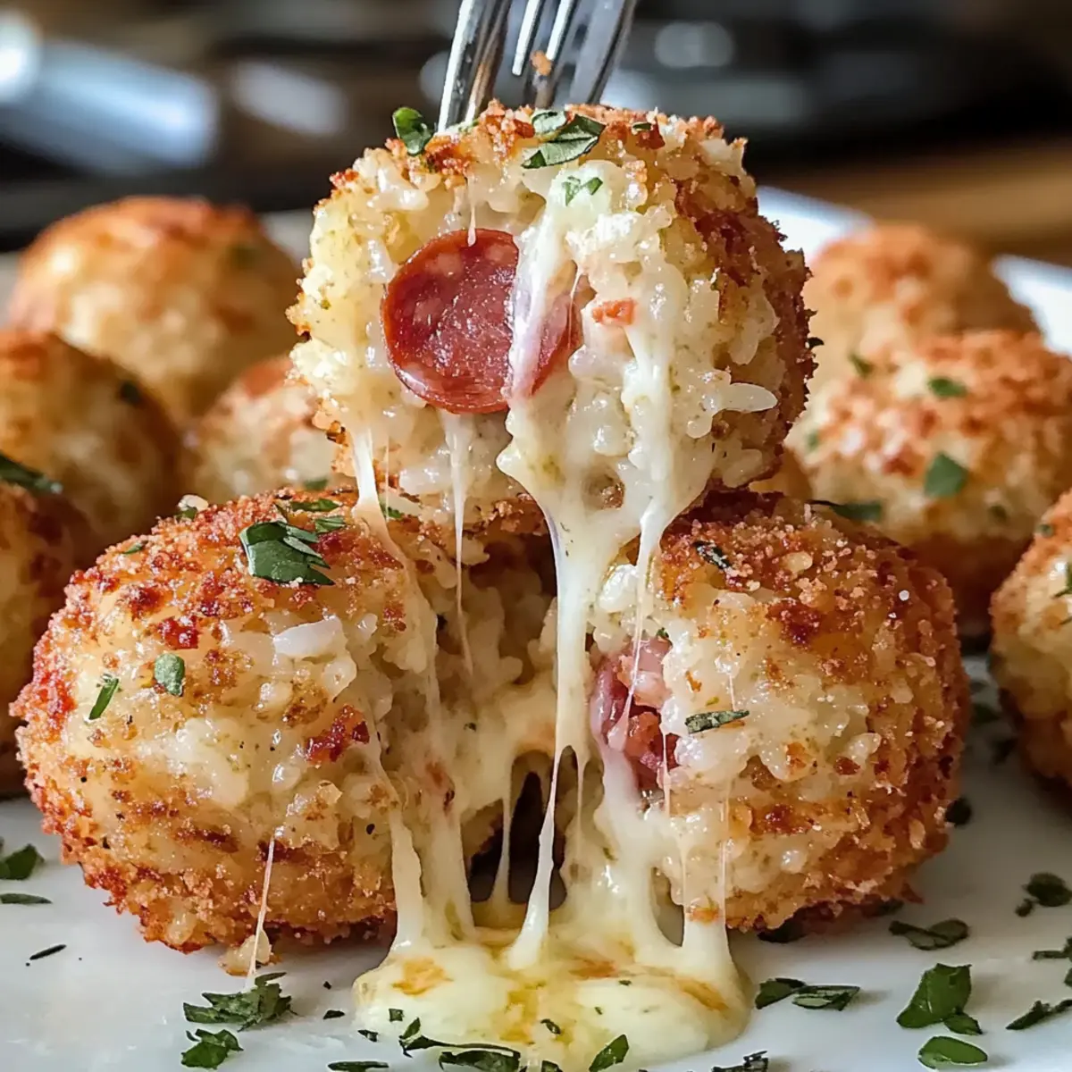 Reisbällchen mit Käse und Peperoni: Knuspriger Snack 5 Reisbällchen mit Käse und Peperoni