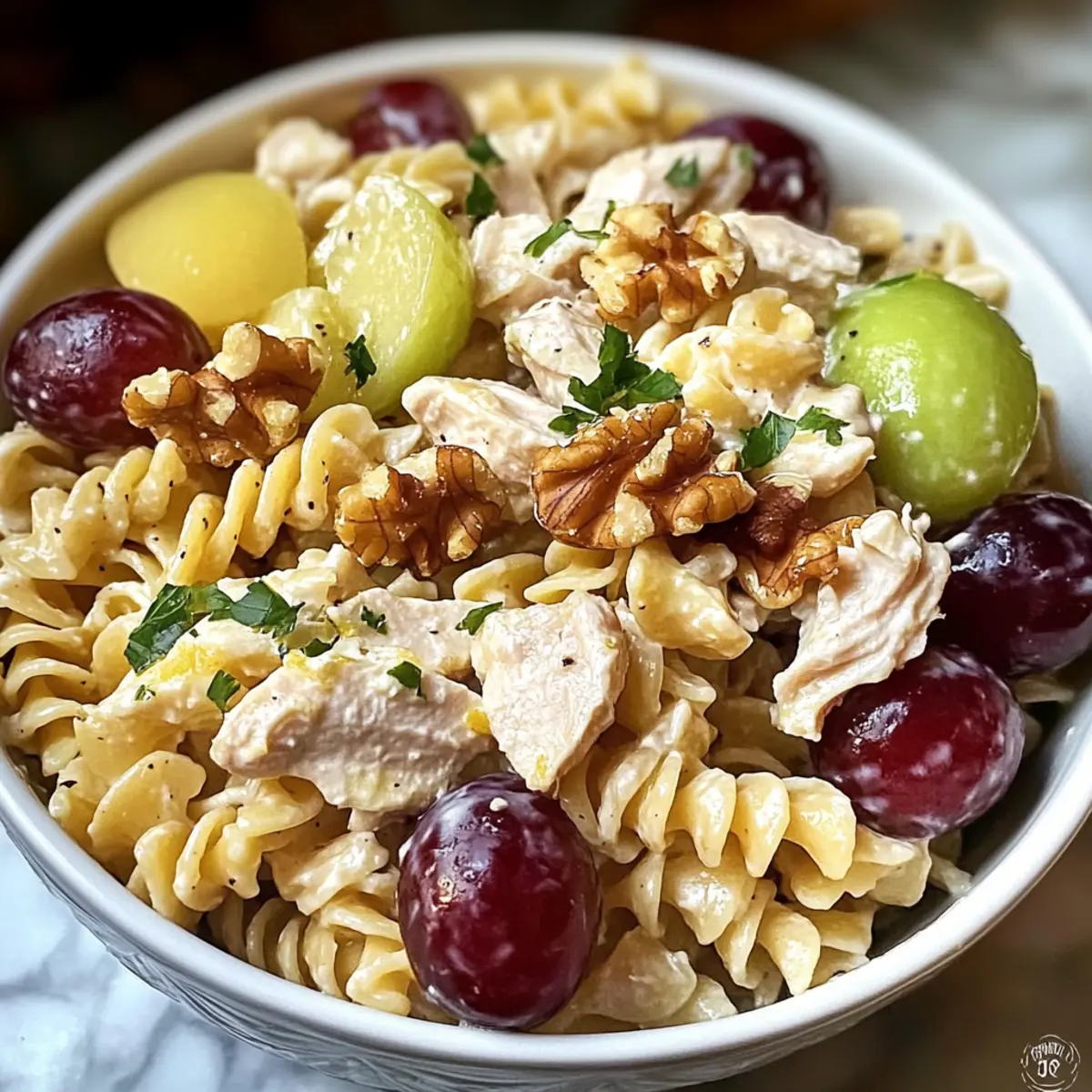 Würzige Waldorf-Hühnchen-Pasta-Salat für Sommerfeste