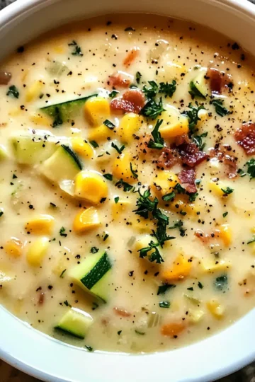 Zucchini-Mais-Cremesuppe Rezept Zutaten: - 2 mittelgroße Zucchini, gewürfelt - 1 Tasse frischer oder gefrorener Mais - 1 Zwiebel, gehackt - 2 Knoblauchzehen, gehackt - 4 Tassen Gemüsebrühe - 1 Tasse Sahne - 2 Esslöffel Olivenöl - Salz und Pfeffer nach Geschmack - Frische Petersilie zur Garnierung Anleitung: 1. Olivenöl in einem großen Topf erhitzen. 2. Zwiebel und Knoblauch hinzufügen und 5 Minuten anbraten, bis sie weich sind. 3. Zucchini und Mais hinzufügen und weitere 5 Minuten kochen. 4. Gemüsebrühe hinzufügen und zum Kochen bringen. 15 Minuten köcheln lassen. 5. Mit einem Pürierstab die Suppe teilweise pürieren, sodass sie eine cremige Konsistenz hat. 6. Sahne hinzufügen und gut umrühren. Mit Salz und Pfeffer abschmecken. 7. Mit frischer Petersilie garnieren und servieren.