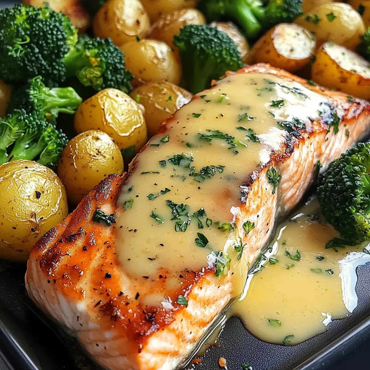 Lachs mit knusprigen Kartoffeln und Brokkoli