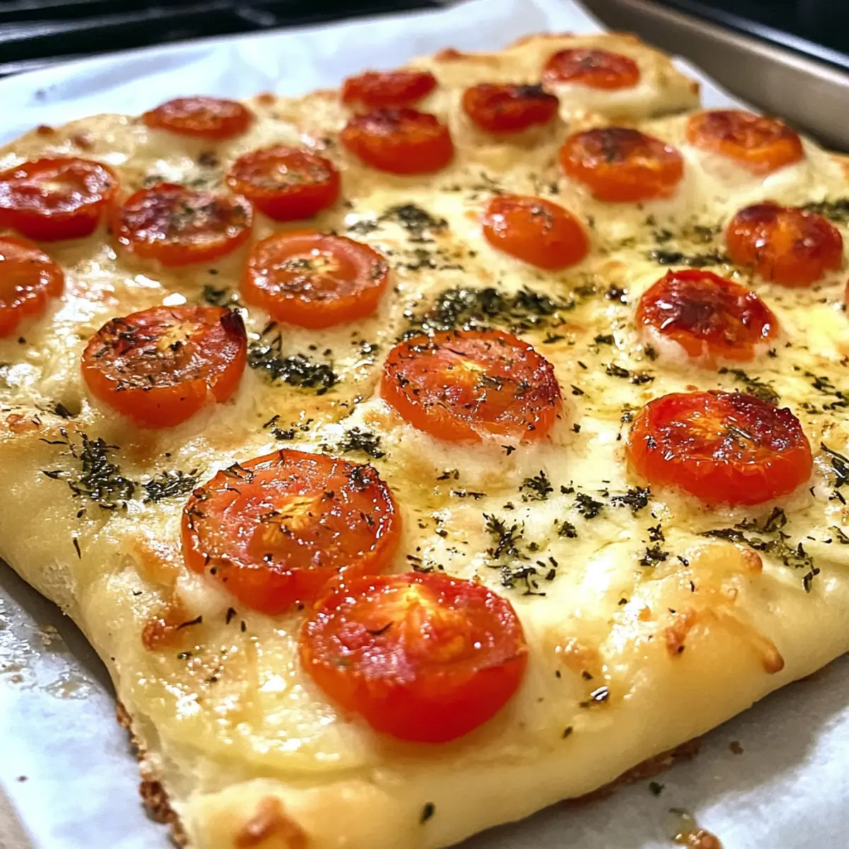 Focaccia with herbs and tomatoes