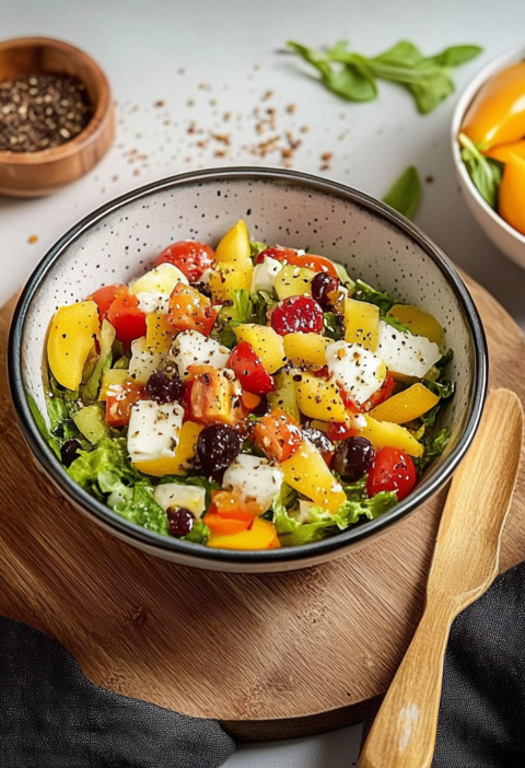 Salat Rezepte: Sommerlicher Aprikosen-Mozzarella Salat mit Curry Dressing