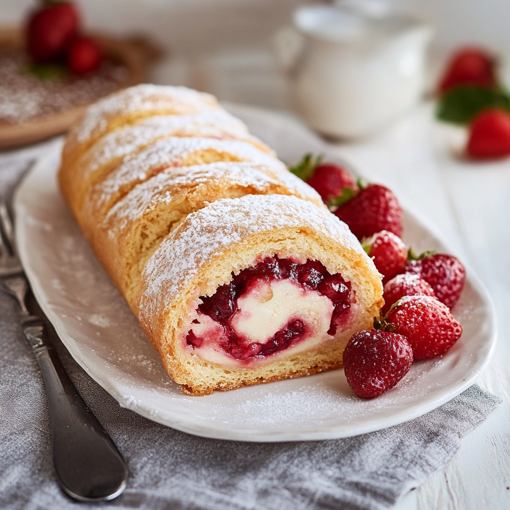 Einfaches Rezept für Erdbeer Biskuitrolle mit Sahnefüllung 2 Einfaches Rezept für Erdbeer Biskuitrolle mit Sahnefüllung