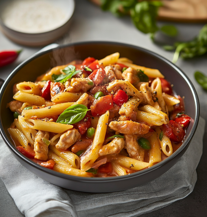 Knackige Nudeln mit Hähnchen in cremiger Sauce 5 Knackige Nudeln mit Hähnchen in cremiger Sauce
